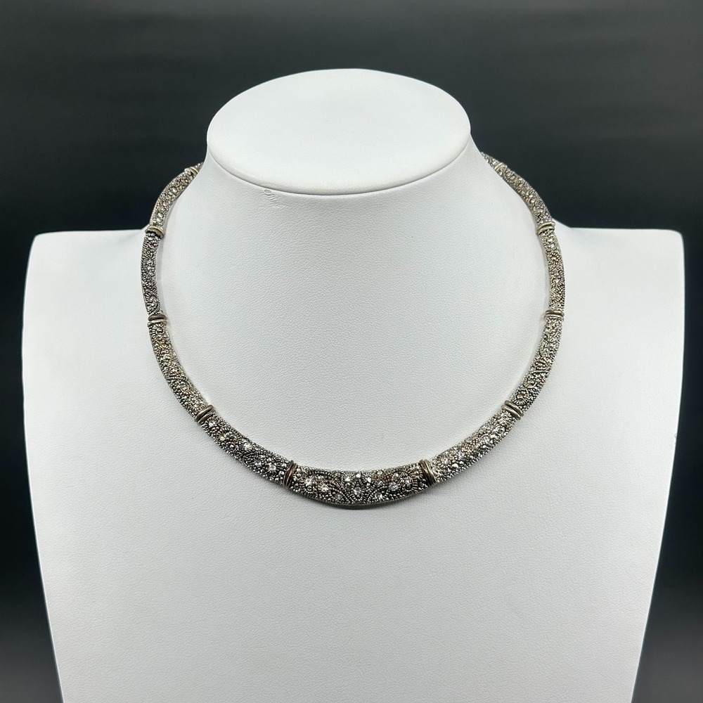 Premier Designs Silver Tone Rhinestone Filigree Collar Necklace Statement Choker